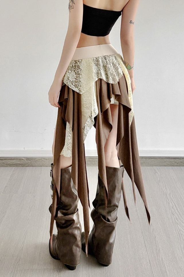 Chic Color Block Drape Tie Asymmetric Skirt