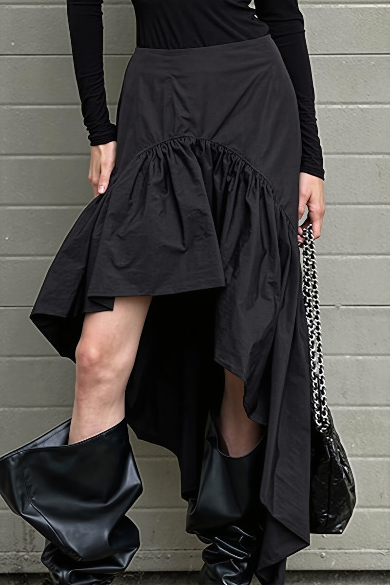 Chic Cotton Ruffle Hem High Low Mini Skirt