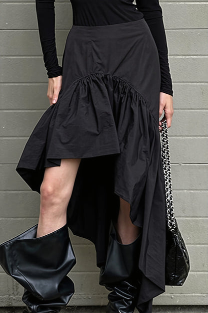 Chic Cotton Ruffle Hem High Low Mini Skirt