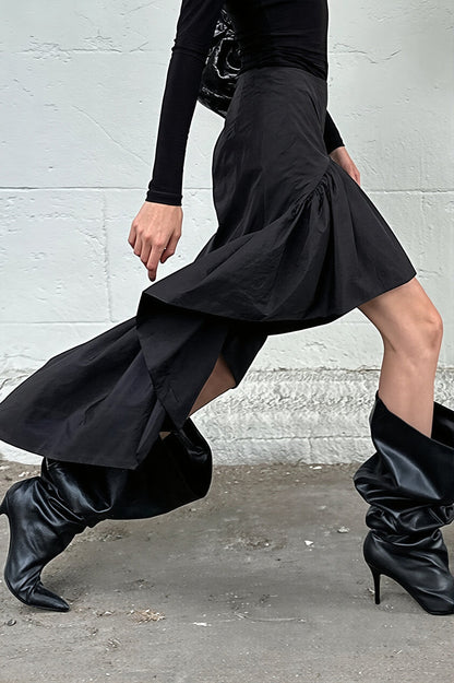 Chic Cotton Ruffle Hem High Low Mini Skirt