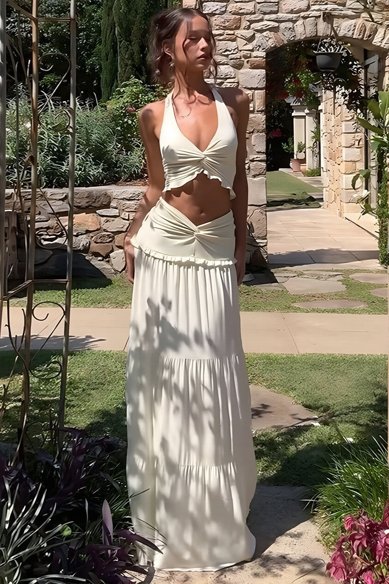 Chic Cropped Cami Top High Waisted Skirt Sets