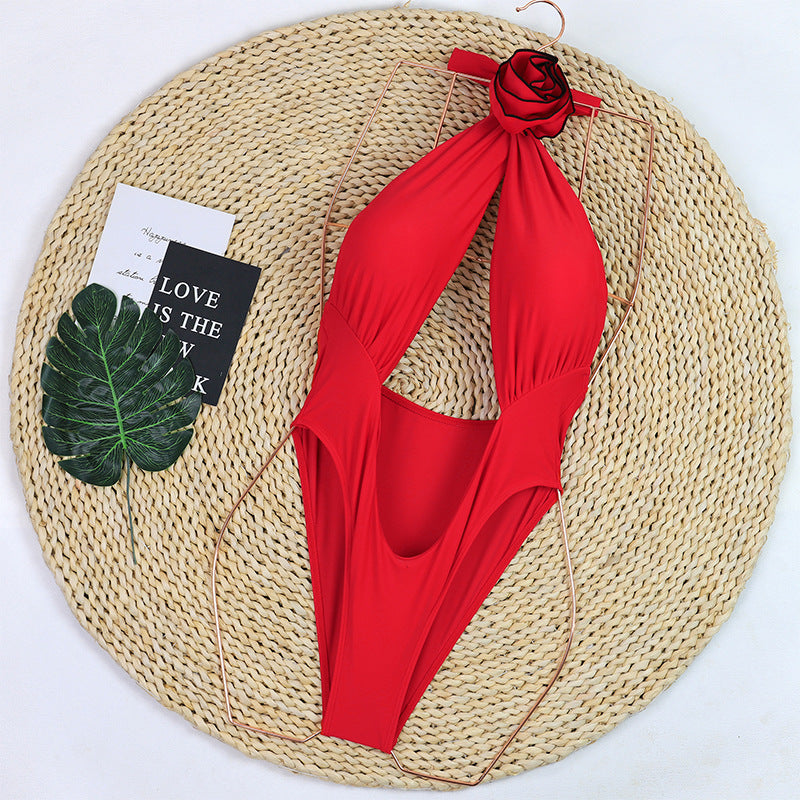 Chic Floral Embroidery Cut Out One Piece Swimwear
