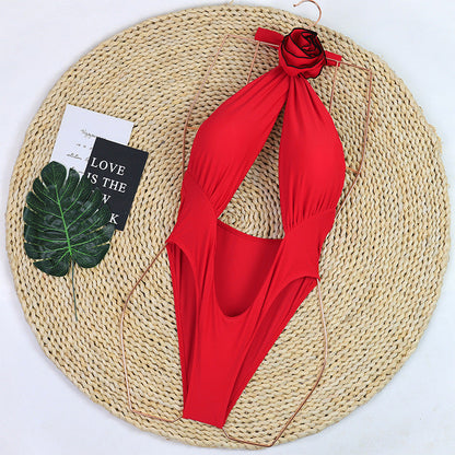 Chic Floral Embroidery Cut Out One Piece Swimwear