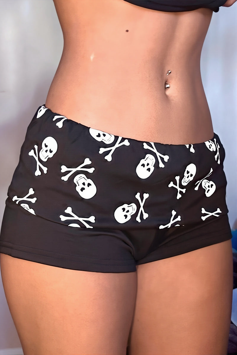 Chic Gothic Skull Low Rise Bodycon Denim Shorts