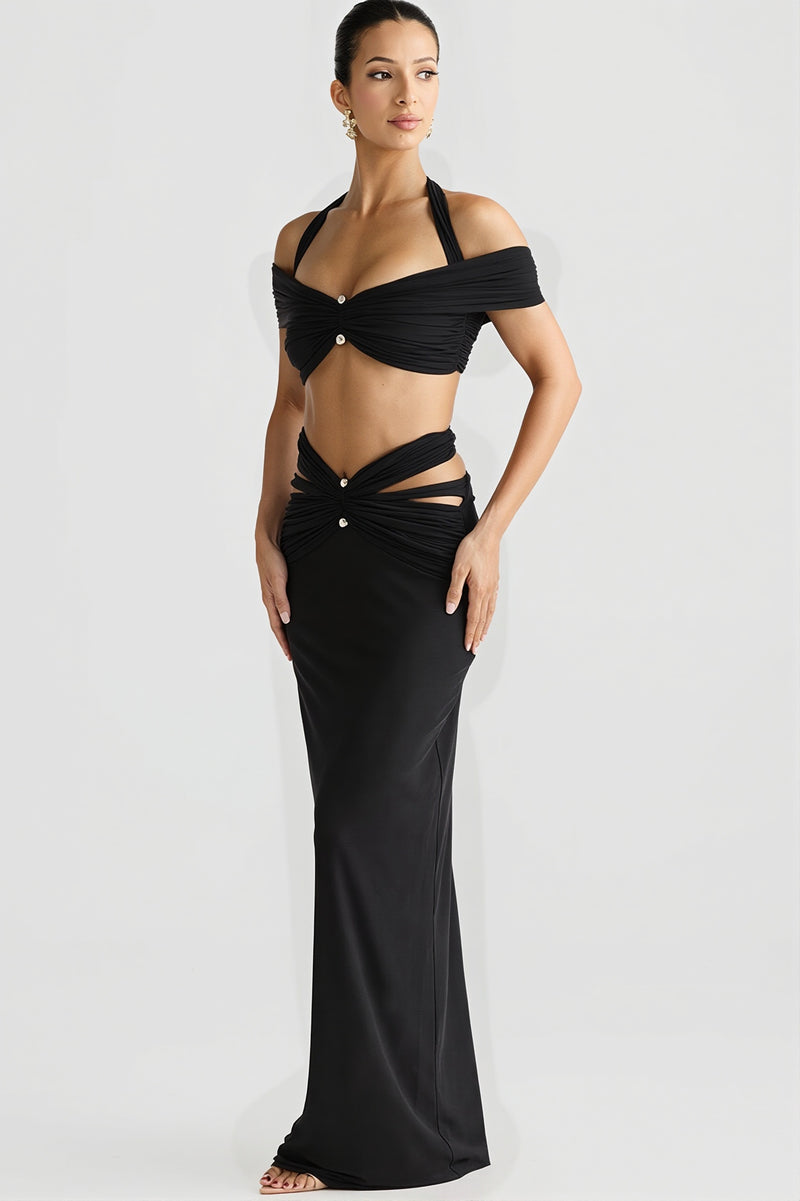 Chic Halter Neck Crop Top Pencil Skirt Sets