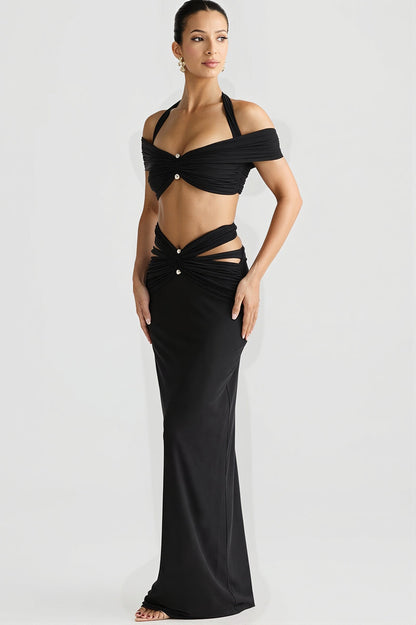 Chic Halter Neck Crop Top Pencil Skirt Sets