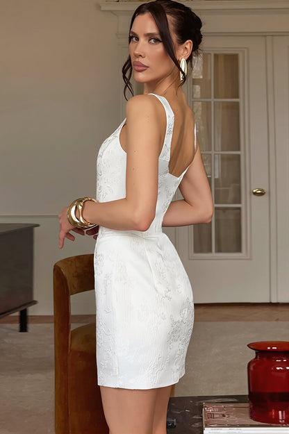Chic Jacquard Square Neck Cami Bodycon Mini Dress