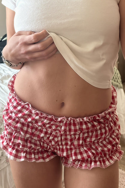 Chic Plaid Ruffle Hem Low Waist Shorts
