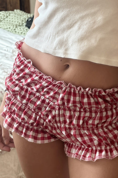 Chic Plaid Ruffle Hem Low Waist Shorts