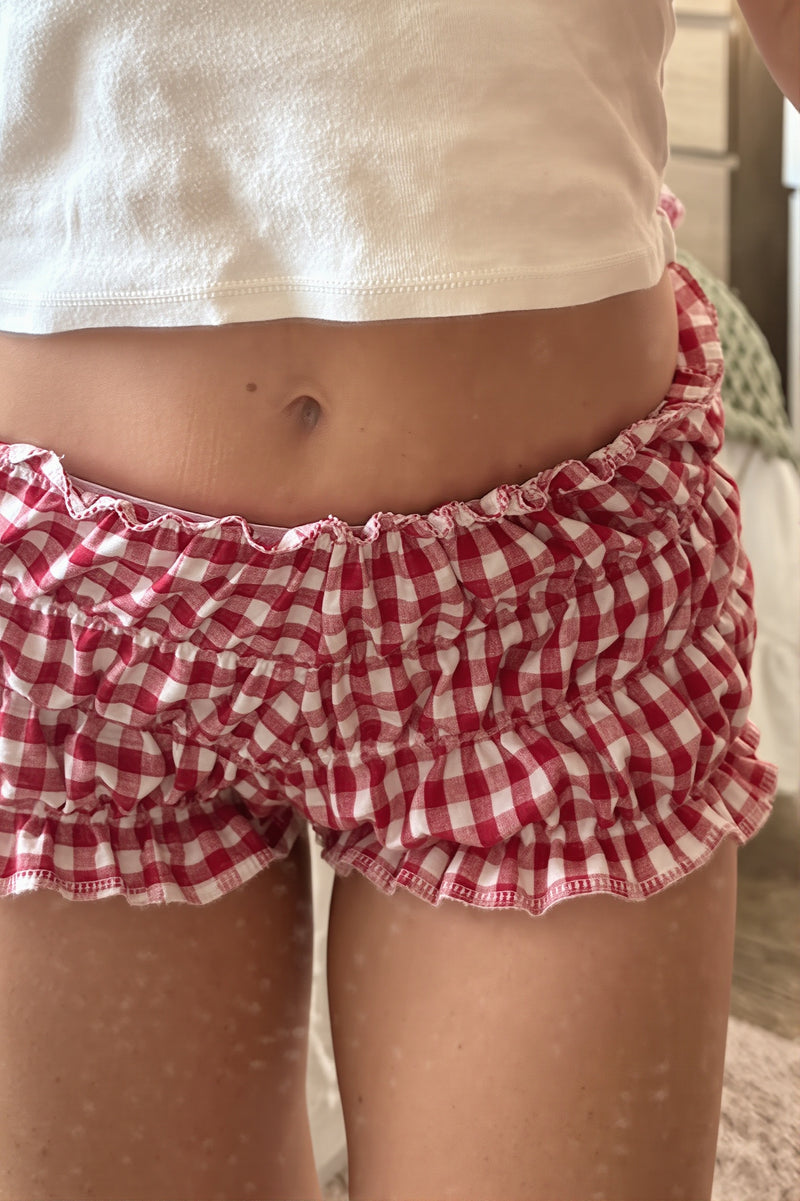 Chic Plaid Ruffle Hem Low Waist Shorts