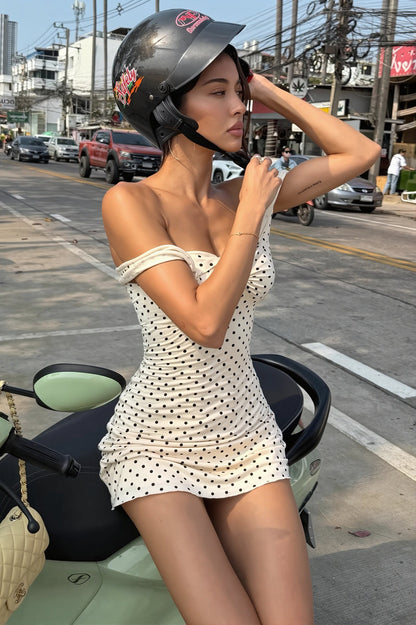 Chic Polka Dot Bandeau Slim Pencil Mini Dress