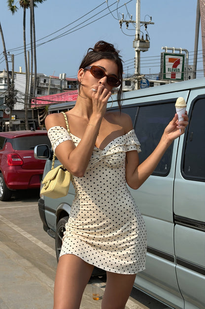 Chic Polka Dot Bandeau Slim Pencil Mini Dress