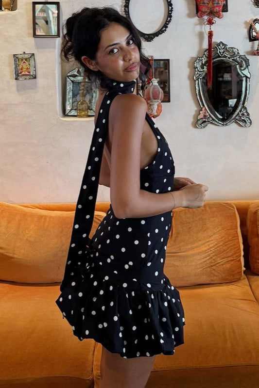Chic Polka Dot Tie Backless Mini Dress