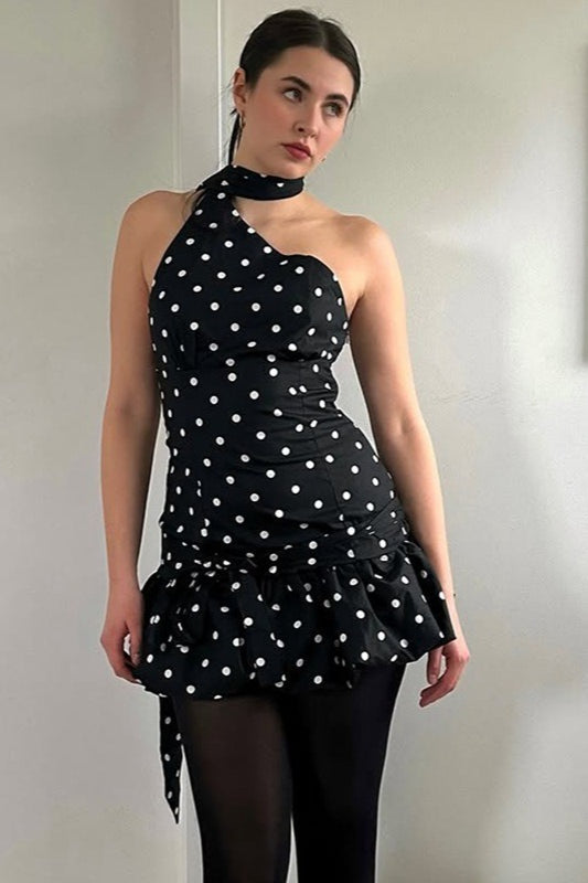 Chic Polka Dot Tie Backless Mini Dress