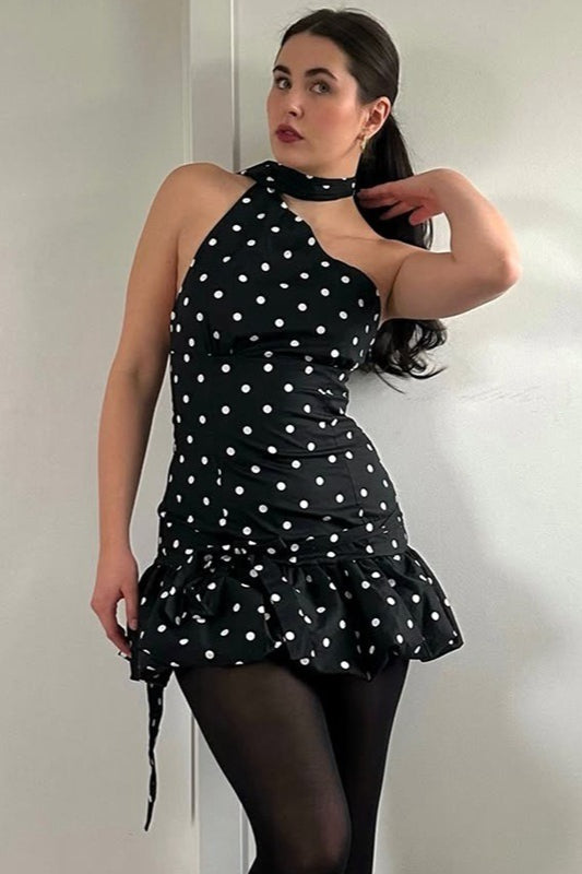 Chic Polka Dot Tie Backless Mini Dress