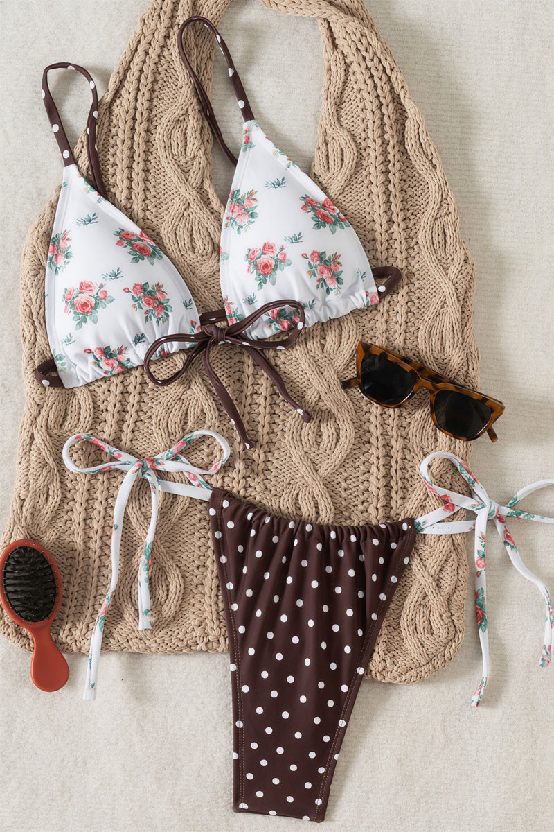 Chic Print Halter Tie Back Two Piece Bikini Sets