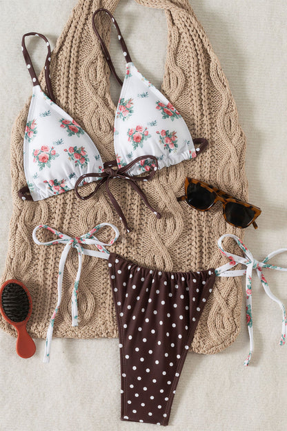 Chic Print Halter Tie Back Two Piece Bikini Sets