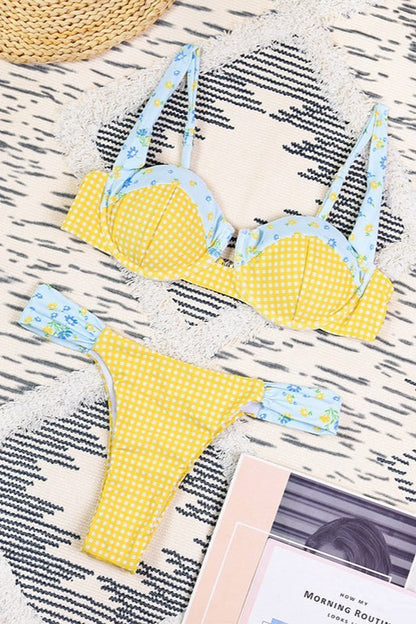 Chic Print Underwire Bikini Low Back Two Piece Bikini Sets