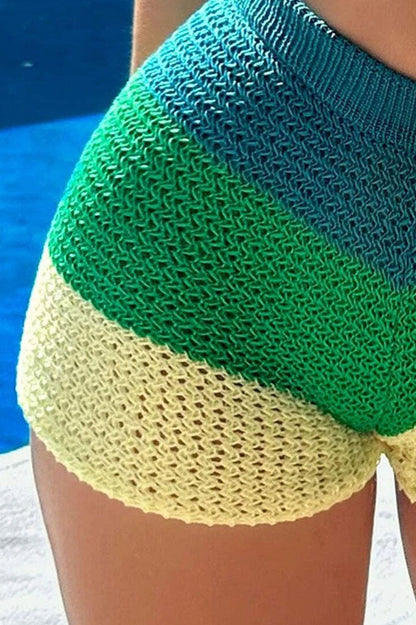 Chic Rainbow Ombre Knit Boho Beach Shorts