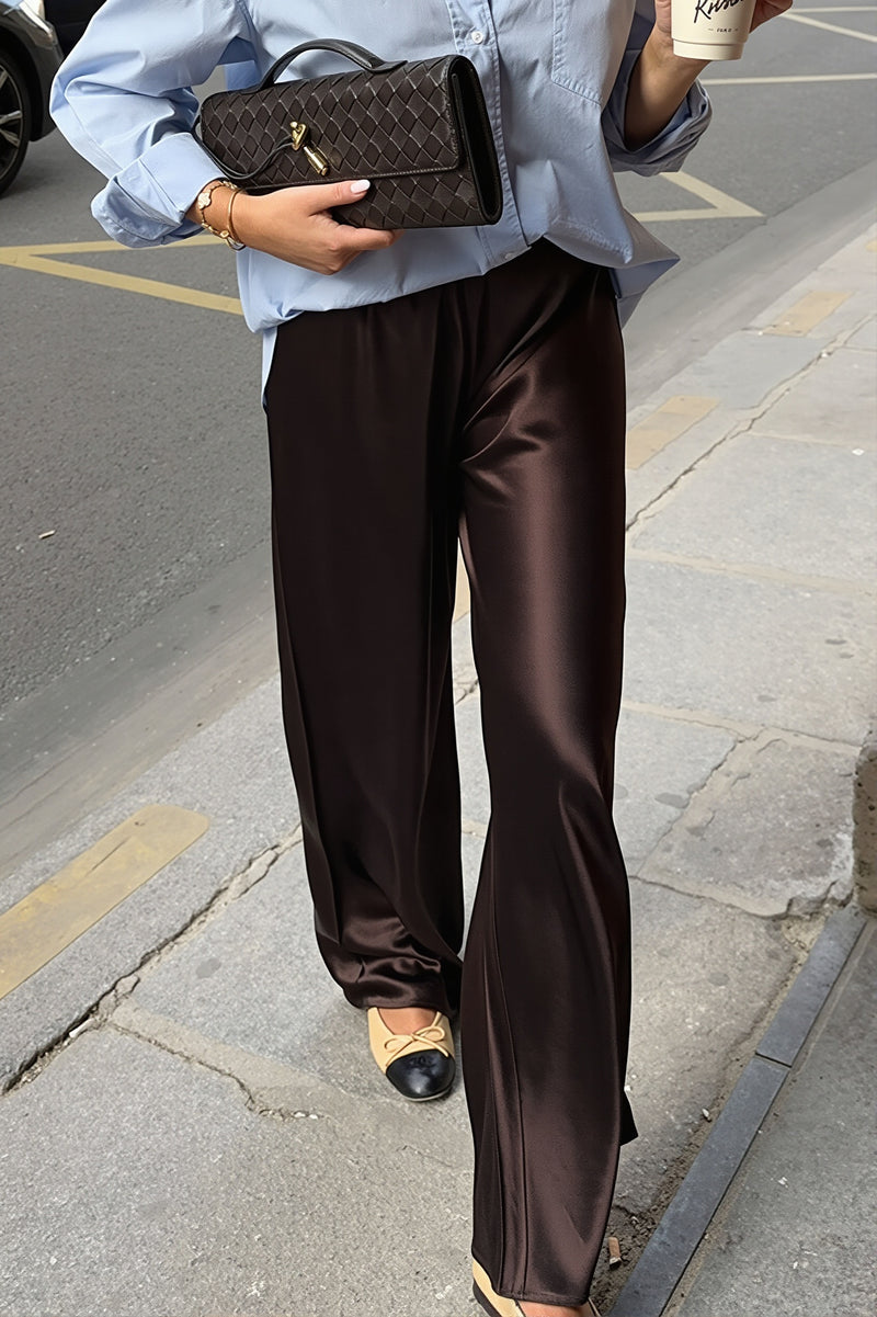 Chic Satin Straight Leg Draped Pants
