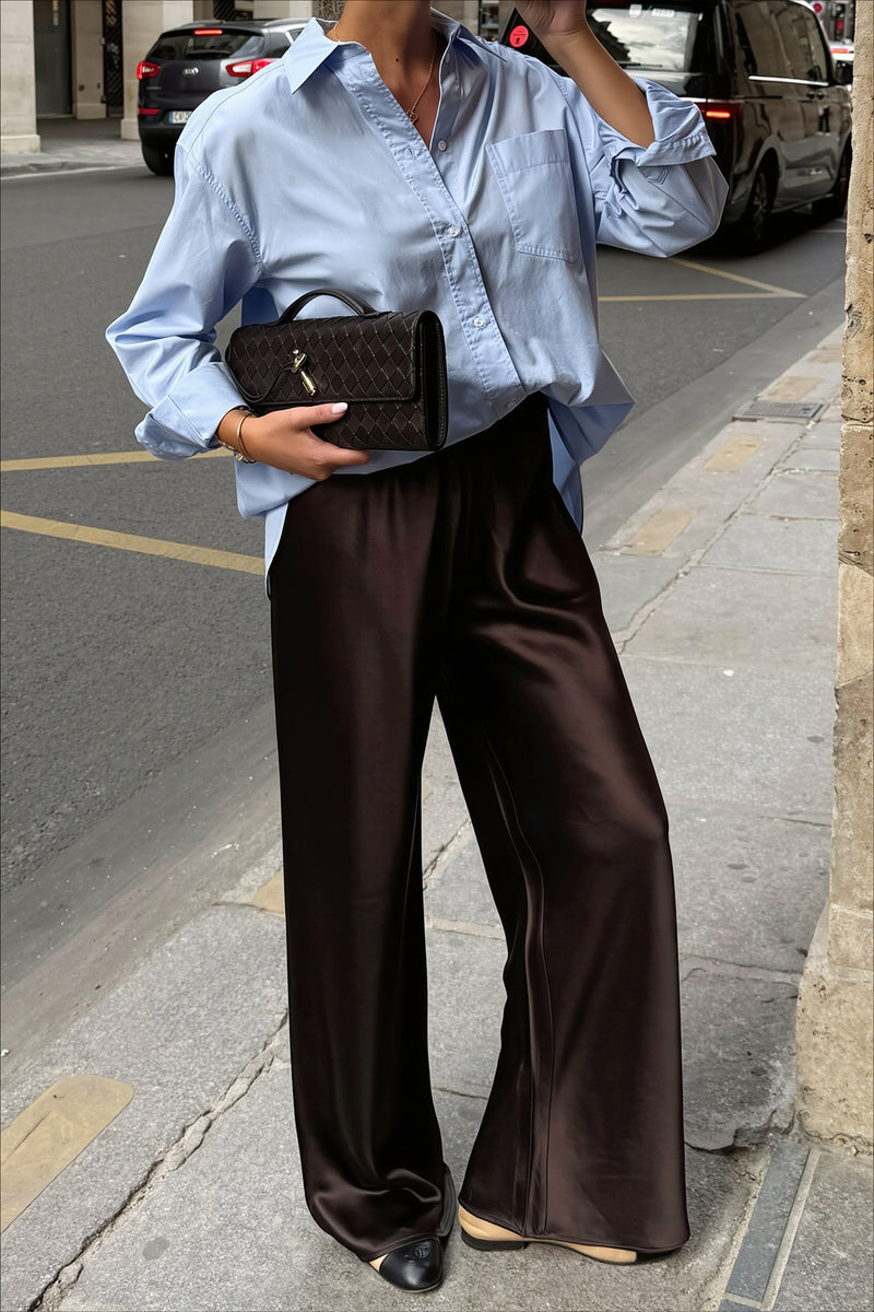 Chic Satin Straight Leg Draped Pants