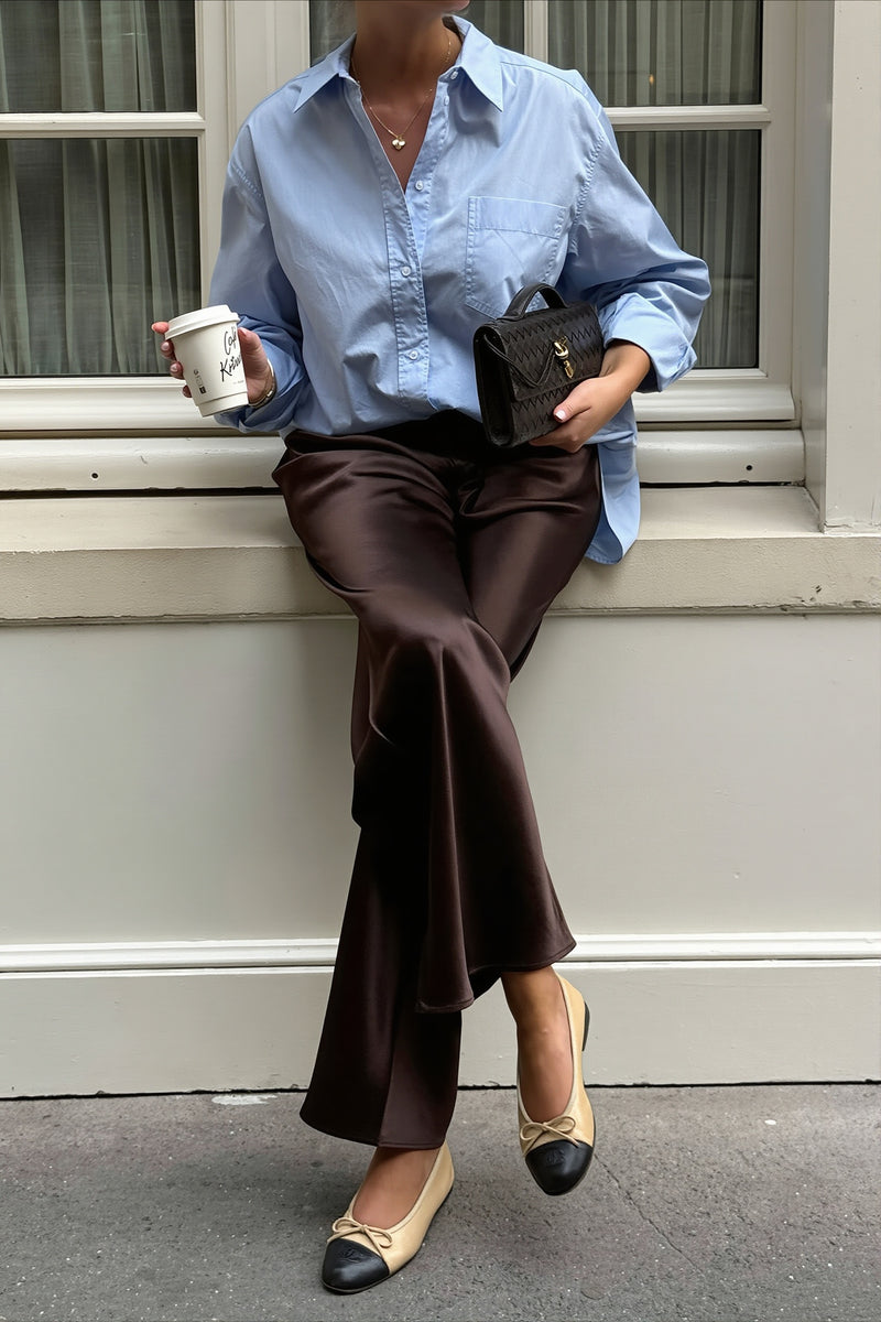 Chic Satin Straight Leg Draped Pants