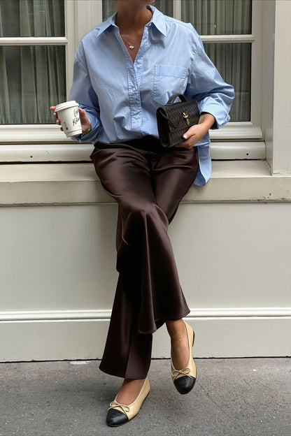 Chic Satin Straight Leg Draped Pants