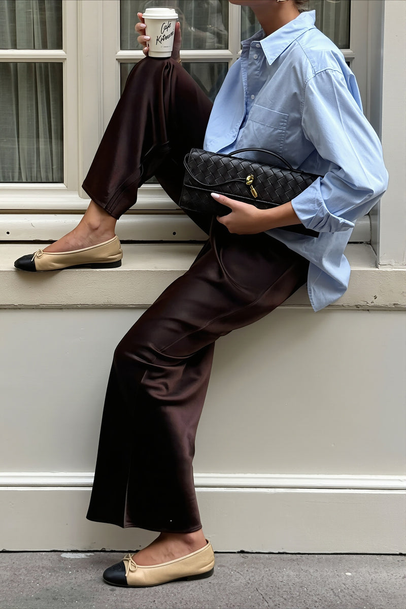 Chic Satin Straight Leg Draped Pants