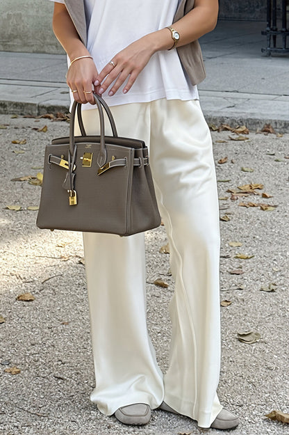 Chic Satin Straight Leg Draped Pants