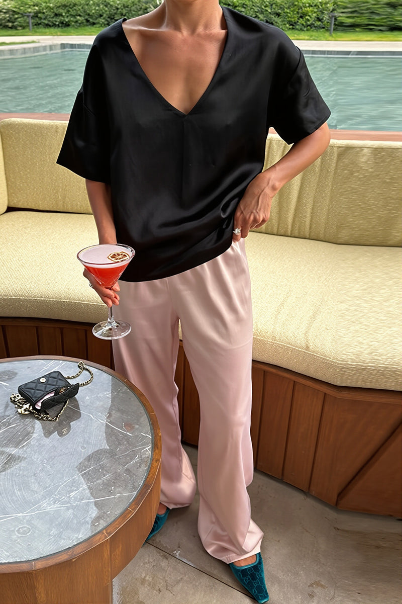 Chic Satin Straight Leg Draped Pants