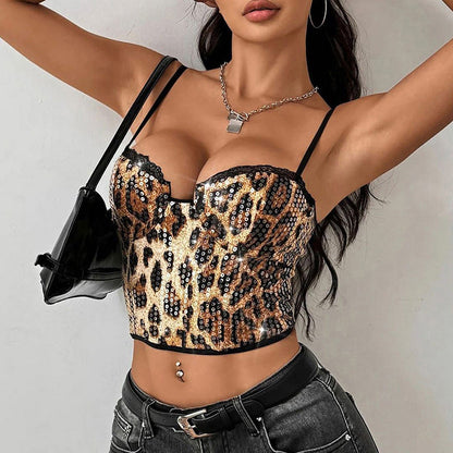 Chic Sexy Lace Sequin Leopard Cami Top