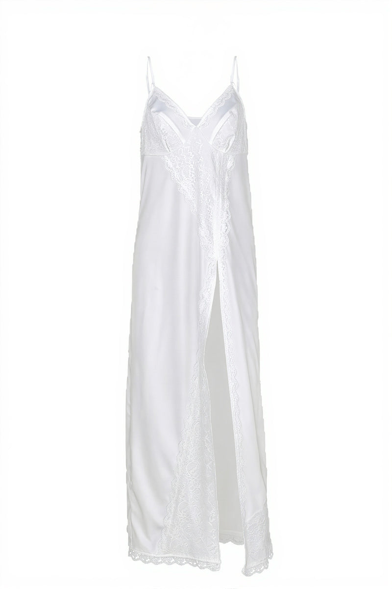 Chic Silk Satin Lace Trim Cami Slip Maxi Dress