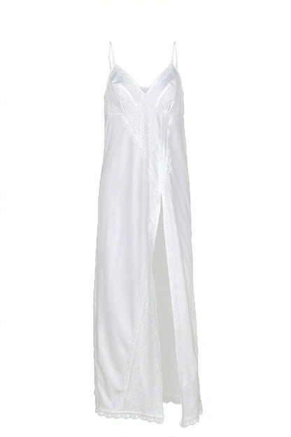 Chic Silk Satin Lace Trim Cami Slip Maxi Dress