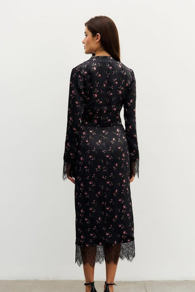 Chic Slim Floral Print Long Sleeve Skirt Set