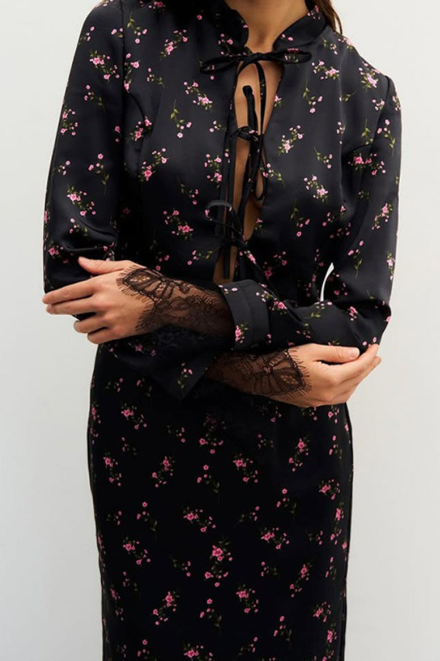 Chic Slim Floral Print Long Sleeve Skirt Set