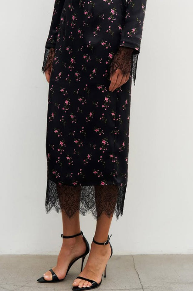 Chic Slim Floral Print Long Sleeve Skirt Set