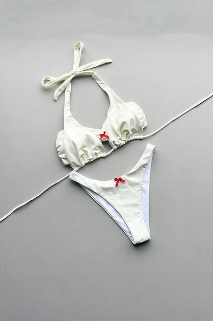 Chic Solid Bikini Set And Skirt Three Piece Swim Sets