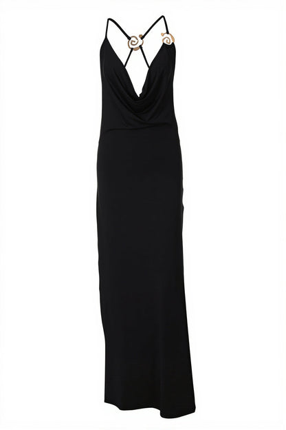 Chic Solid Deep V Cami Backless Slim Fit Maxi Dress