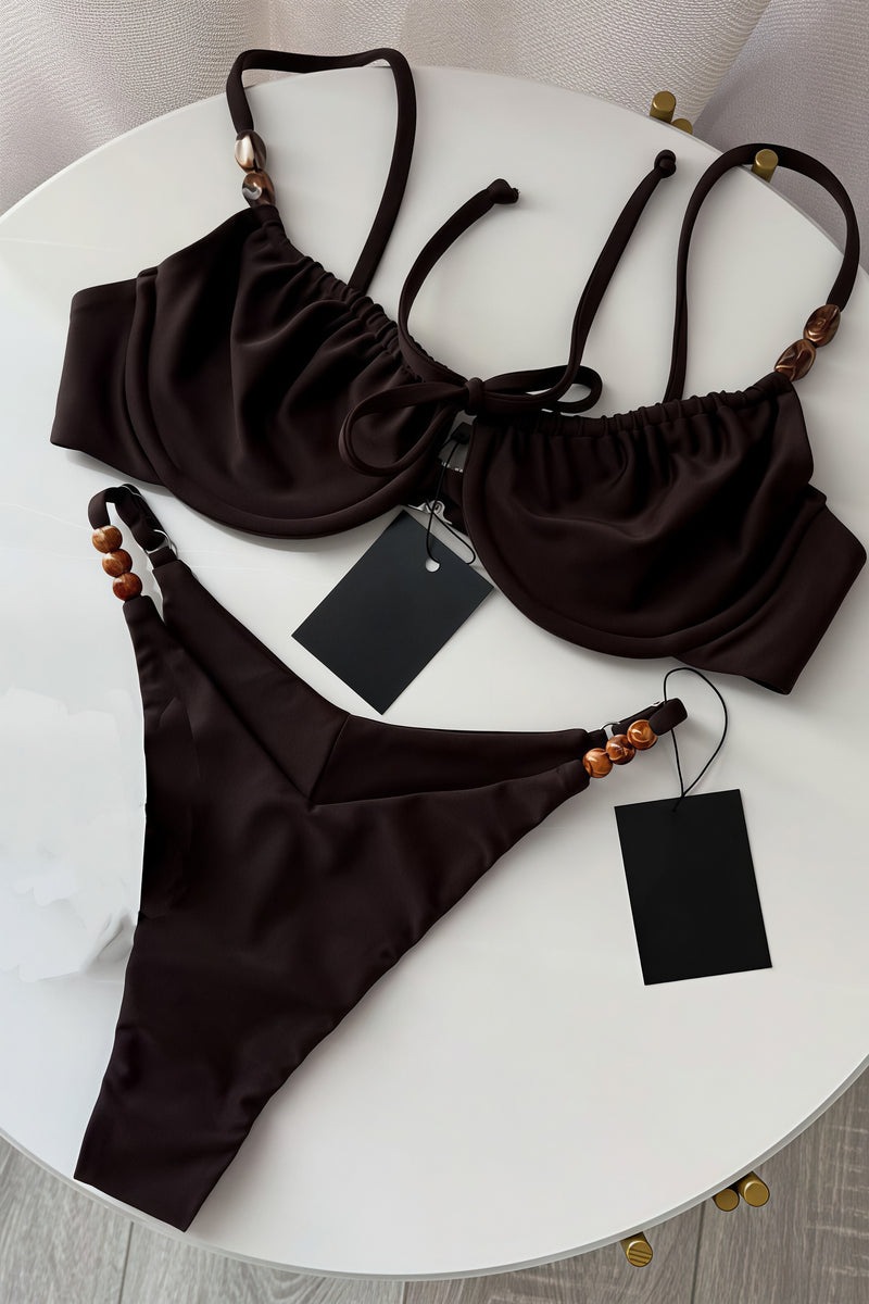 Chic Solid High Waist Tie Back Bikini Sets