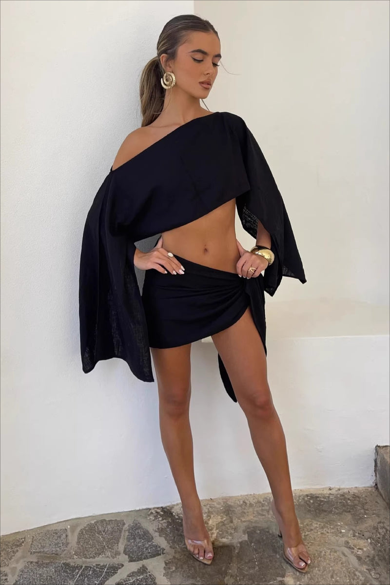Chic Solid Lightweight Vacation Skirt Sets