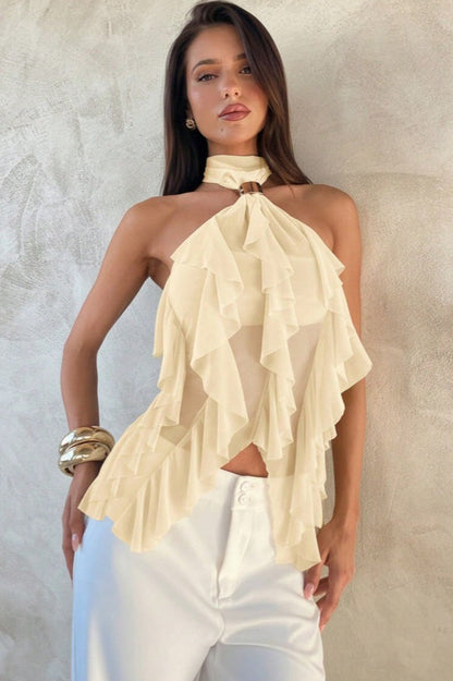 Chic Solid Ruffle Slim Halter Top