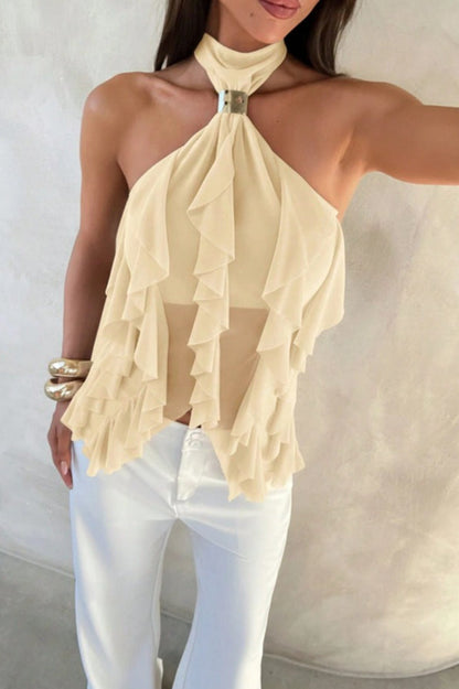 Chic Solid Ruffle Slim Halter Top