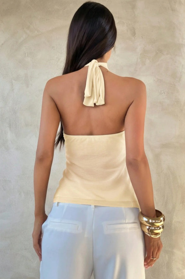 Chic Solid Ruffle Slim Halter Top
