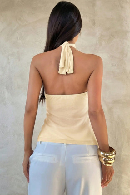 Chic Solid Ruffle Slim Halter Top