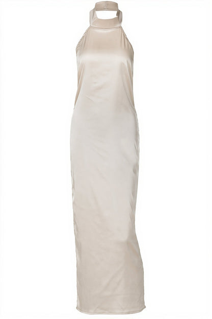 Chic Solid Satin Halter Neck Backless Maxi Dress