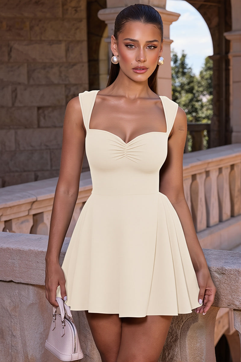 Chic Solid V Neck Ruffle Waist Bodycon Mini Dress