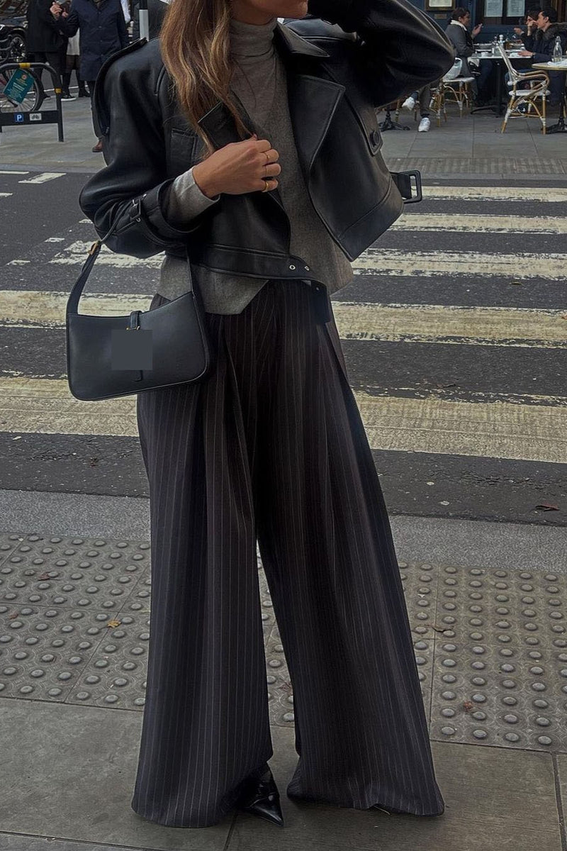 Chic Stripe High Waist Wide Leg Pants