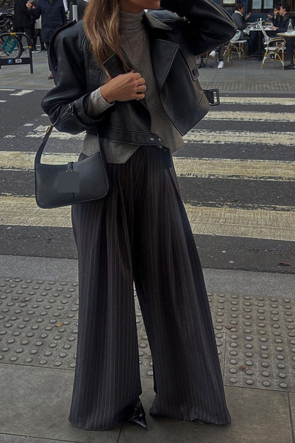 Chic Stripe High Waist Wide Leg Pants