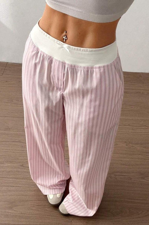 Chic Striped Color Block Baggy Pants