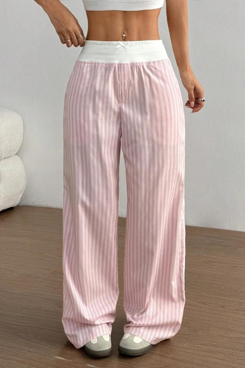 Chic Striped Color Block Baggy Pants